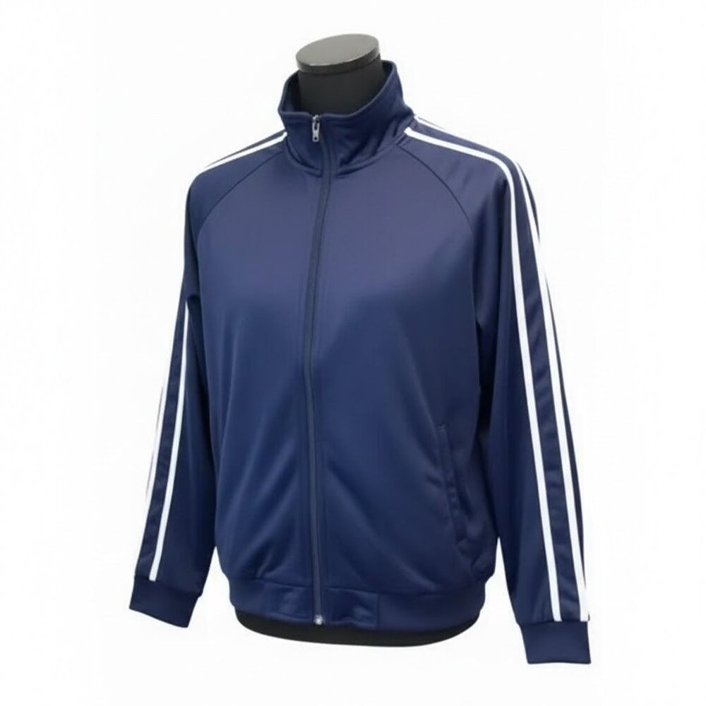Vintage Champion Track Jacket Navy Blue - 90s Y2K Striped Sleeve - Ladies Medium